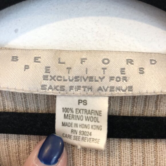 Belford Petites Beige Ruffle Trim V-Neck Cardigan PS 100% Extrafine Merino Wool - Picture 2 of 6